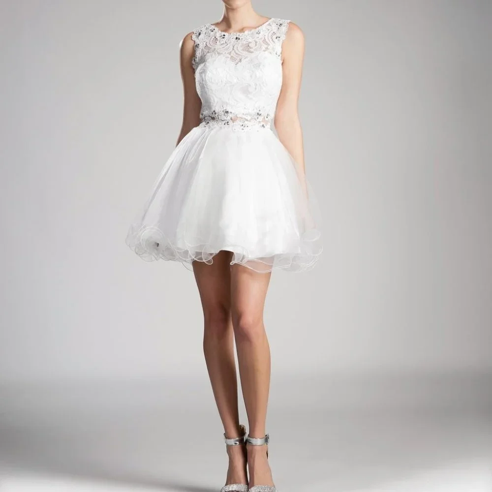 NEW OFF WHITE  - Scoop Neck Lace Bodice A-Line Dress CD0117